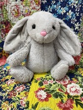 RMS Grey Fluffy Bunny Soft Toy 13” Rabbit Plush Pink Nose Excellent Condition