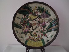 Antique 19th century Chinese Nanking crackle glaze famille verte rose charger
