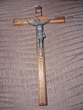 Vintage Wood & Metal Crucifix Jesus Christ INRI Wall Hanging 7"