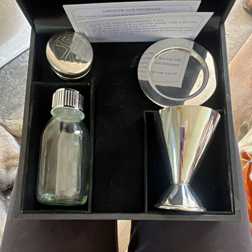 Boxed pewter communion set - boxed,