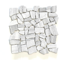 Chenille White Marble 12x12 Tumbled Flat Pebble Stone Mosaic Floor and Wall Tile