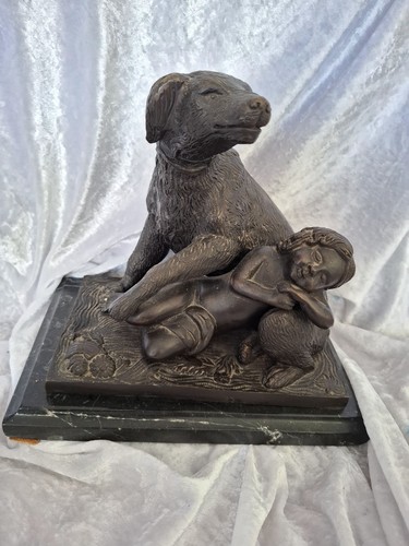 Bronze dog sculpture signed - sculpture,