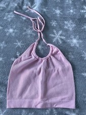 Primark 2xs baby pink halter neck ribbed crop top