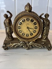 Coral-Japan Gilt Metal Mantle Alarm Clock Fully Working Wide 16.5cm Tall 14 cm