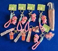 Job Lot Novelty Key Rings Bag Charms × 8 .Plus Mobile Phone Sun Umbrella + Stand