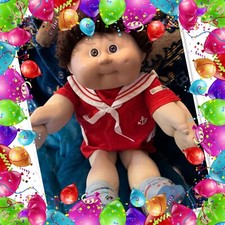 Adorable Vintage Cabbage Patch Boy Doll Shaggy Brown Hair & Eyes HM8 Sailor Suit