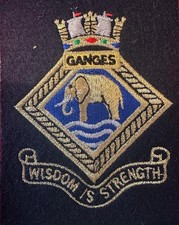 HMS GANGES EMBROIDERED BLAZER BADGE - NEW & UNUSED (3 1/2 X 4/12 Ins)