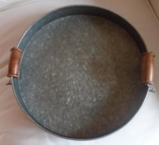 Original Kitchen Supplies Galvanised Zinc Tray wooden handles 34cm wide vgc