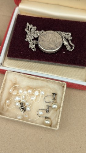 Antique silver pearl locket - silver,