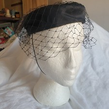Vtg 80s  Pill Box Hat Black