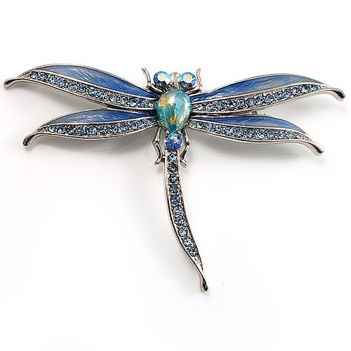 Blue enamel dragonfly brooch - blue,