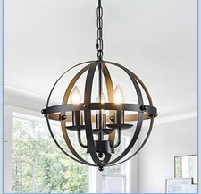 Industrial Farmhouse Pendant Light Matte Black Geometric E14 Bulb Ceiling Lamp