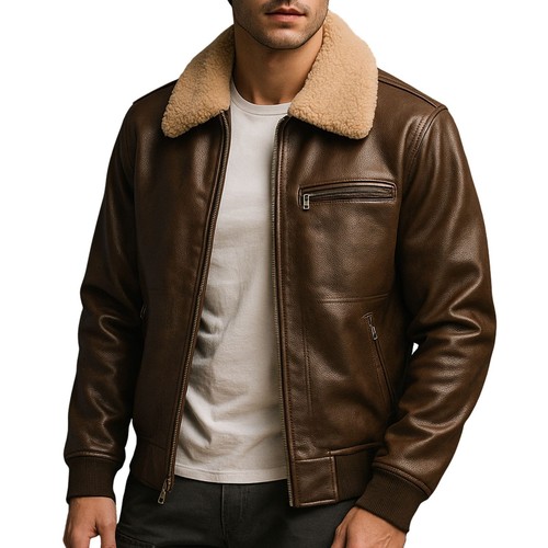 Men genuine leather bomber - men's,