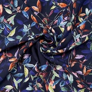 Blue leaf print viscose - print,