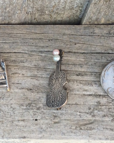 Antique cello brooch 4cm - cello,