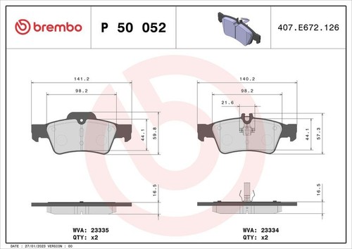 Brembo p50052 rear brake - brembo, pad