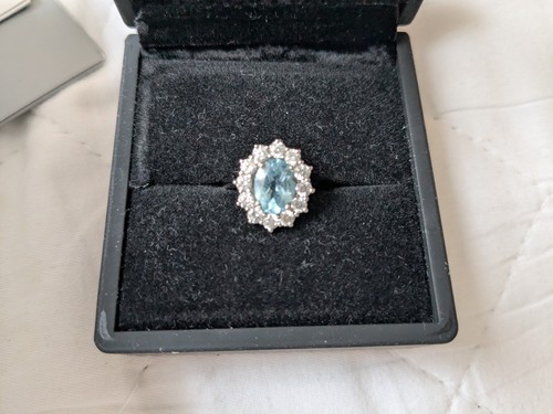 Aquamarine and diamond cluster - aquamarine,