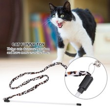 1Pc Cat Funny Toy Teaser Stick Chaser Wand Leopard Print Tail With Bell TU