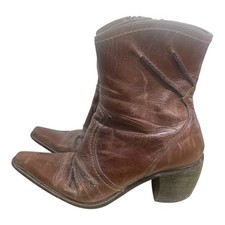 Vintage Leather Boots Cowboy Girl Style Ankle Worn Leather Block Heel Boho 5