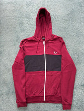 FRED PERRY MENS MEDIUM MAROON & NAVY BLUE HOODED ZIPPED TOP