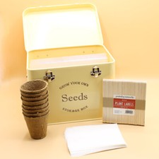 Seed Storage Tin Gardening Gift  Vintage Cream Seed  Packet Organiser Gift