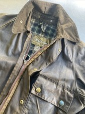Vintage 80s Barbour Solway Zipper C38 Mens L (48in) Brown Waxed Belted Jacket