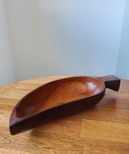 Vintage Hand Carved Wooden Leaf Shaped Serving Dish