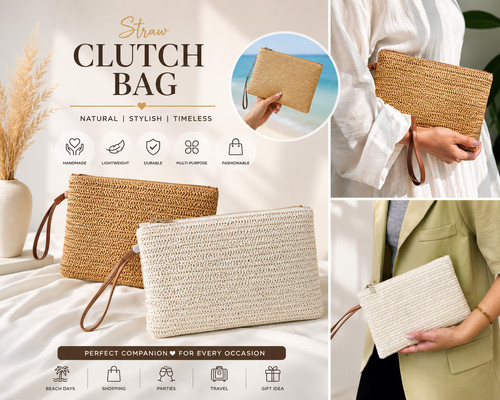 Women straw woven clutch bag - clutch,