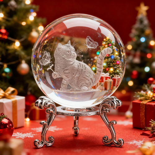 Crystal cat ball ornament - crystal,