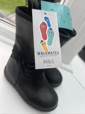 New Girls Marks  & Spencer  Black Leather Uppers  Boots   Size  5  eu ( 21 1/2