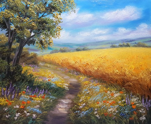 Golden wheat wildflower - golden,