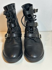 Ladies Black Boots with Buckel Straps And Laces Size 7 EU 40