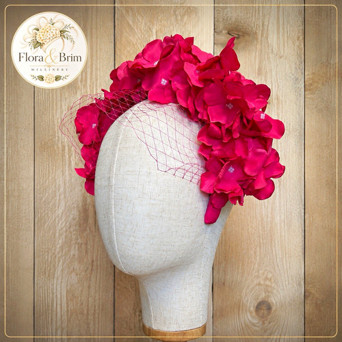 Hot pink floral veil headband - hot,
