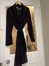 Littlewoods  Vintage Men's Dressing Gown Medium Blue Brown Stripe Velour B13