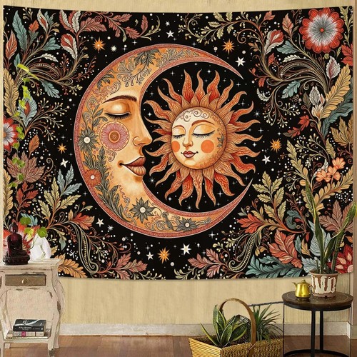 Vintage sun moon - moon, tapestry