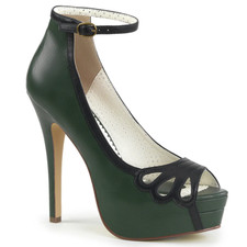 UK 6 PinUp Couture Bells 31 Dark Green Faux Leather 5.25" Heel Platform Pumps