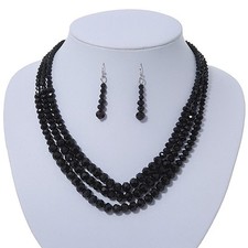 Jet Black Multistrand Faceted