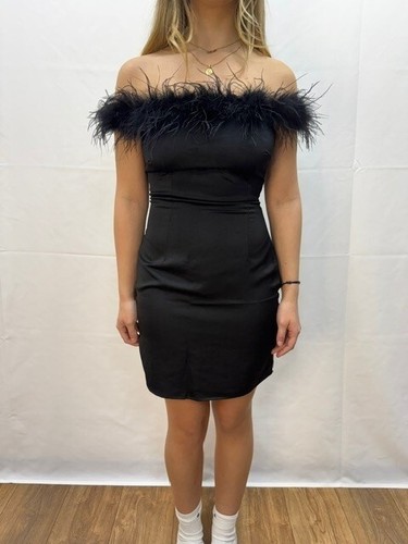 Isif satin bardot feather trim - bardot,