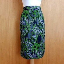 Jacques Vert Pencil Skirt UK 10 (14) Green Grey Wool Lined Knee Length Vintage