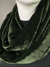 Infinity Double Circle Loop Scarf Velvet Velour Viscose Silk Handmade Green