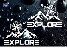 LARGE 2x EXPLORE Compass Mountain Vinyl Decals Camper  Caravan Sticker Graphic