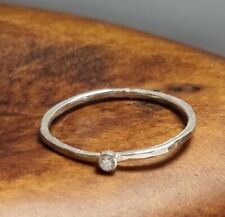Sterling silver stacking ring with 2mm cubic zirconia , all sizes,