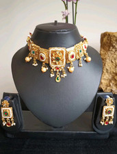 wedding Indian Pearl Kundan Gold Plated  Choker Necklace Earring Jewelry