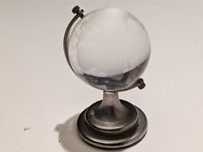 Crystal World Globe on Stand Mini Frosted Etched Glass Statue Paperweight 9cms