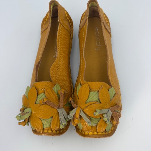 Socofy yellow leather floral - leather,