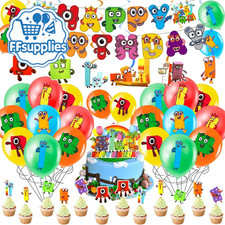 44PCS Numberblocks Birthday Decorations, Balloons Cake Toppers with Color 3 