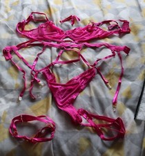 Body Harness lingerie Sheer Bra Suspender belt and Thong  Sissy CD