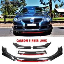 For VW Passat B6 06-10 Carbon & Red Front Bumper Lip Splitter Body Kit Spoilers