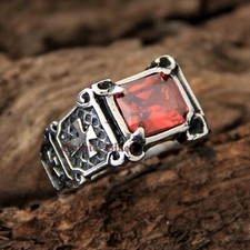Men's Retro Crusader Templar Cross Christian Red CZ 316L Stainless Steel Ring