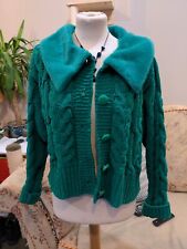 Boohoo Beautiful Green Short Cardigan Faux Fur Trim Collar Size L